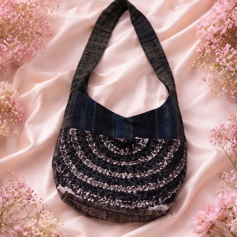 Boho Crossbody, hobo Stylish Black and Blue Women's Bag